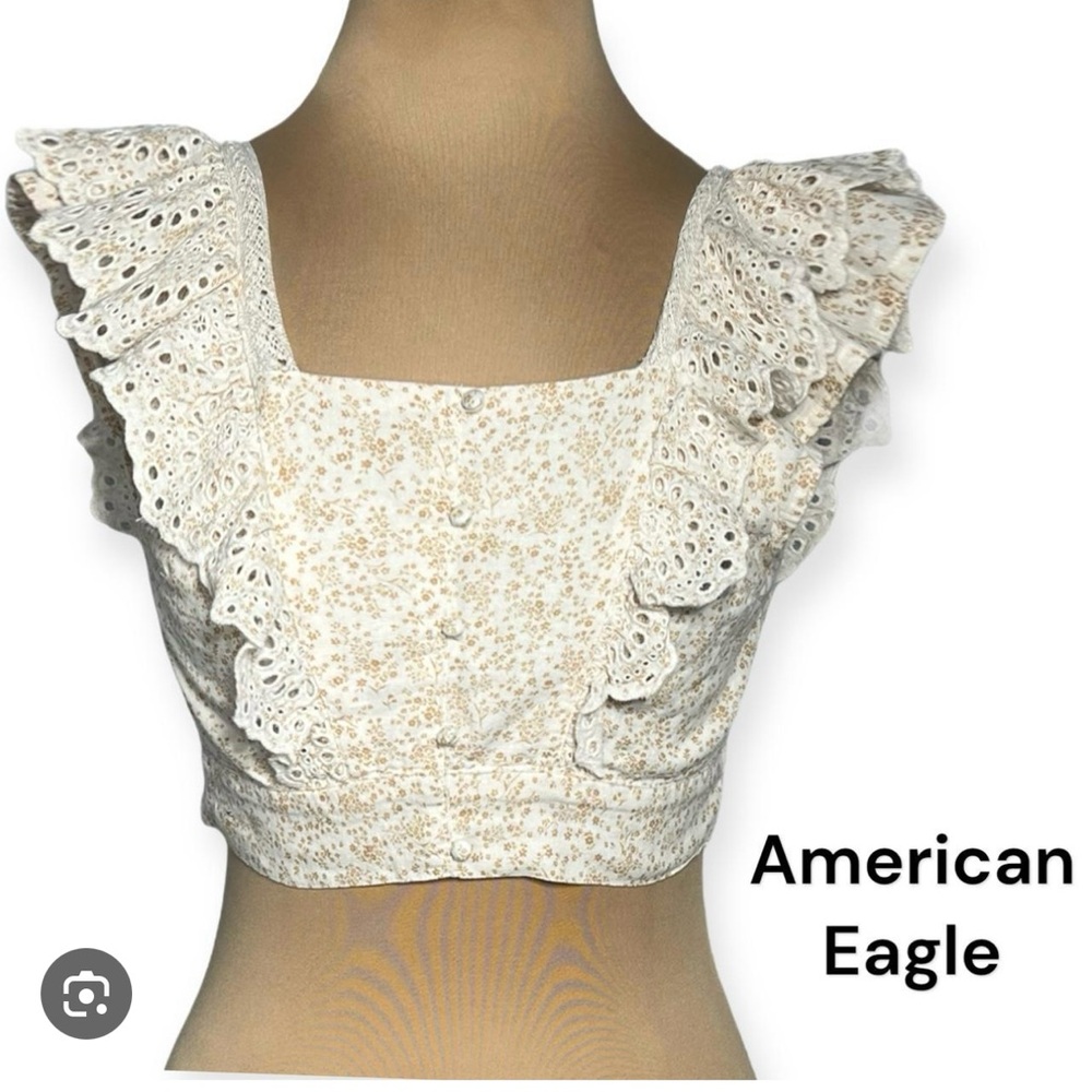 American Eagle Outfitters White Eyelet Ruffle Blouse